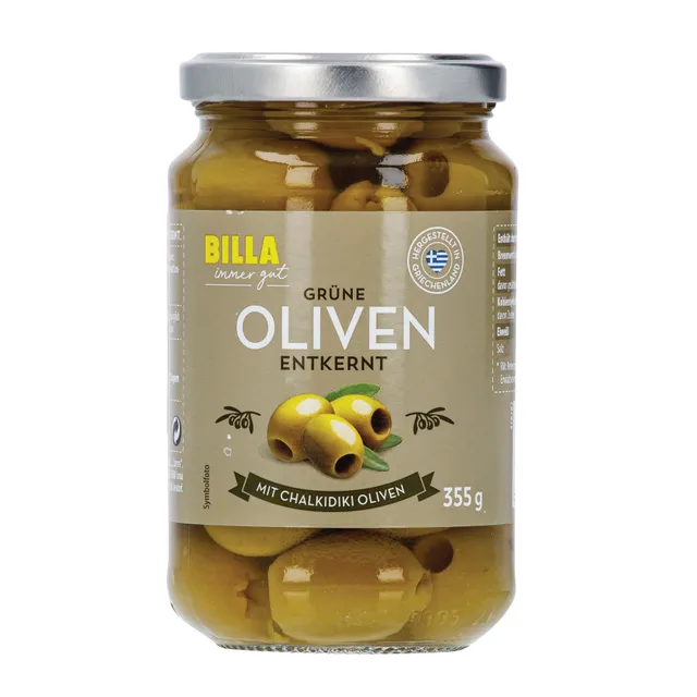 Žaliosios alyvuogės be kauliukų BILLA, 355 g