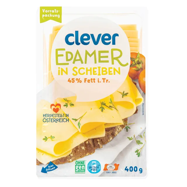 Sūris Edamas riekutėmis CLEVER 45%, 400 g