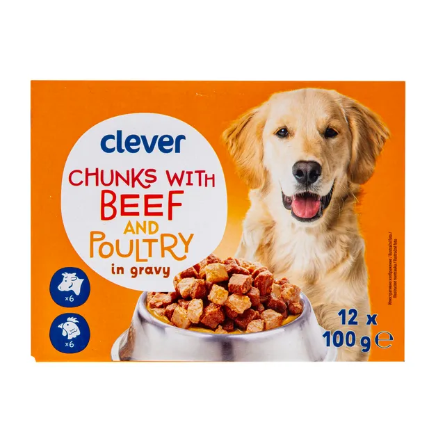 Šlapias ėdalas šunims su jautiena ir paukštiena CLEVER 12x100 g