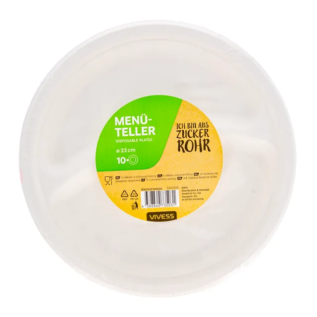 VIVESS trijų skyrių popierinės lėkštės, 22 cm, 10 vnt.