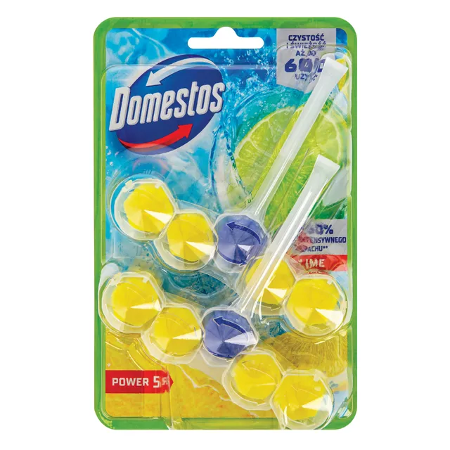Tualeto valiklis-gaiviklis DOMESTOS POWER 5 LIME, 2 x 50 g