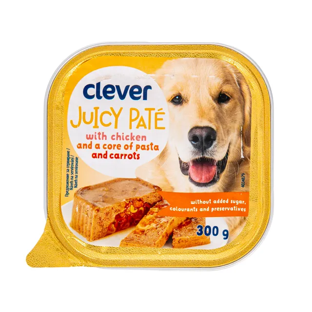 Paštetas šunims su vištiena, morkomis ir makaronais CLEVER, 300 g