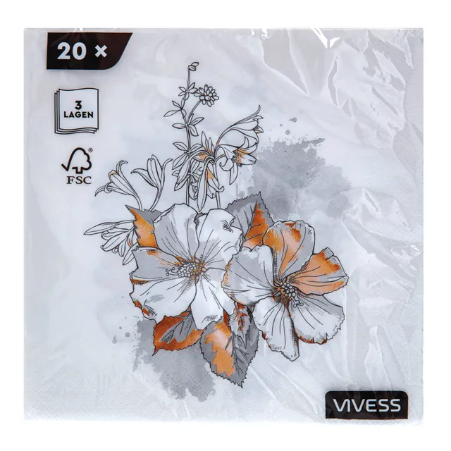 VIVESS servetėlės su gėlėmis/38 cm