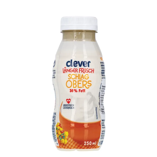 Pasterizuota plakamoji grietinėlė CLEVER 36%, 250 ml