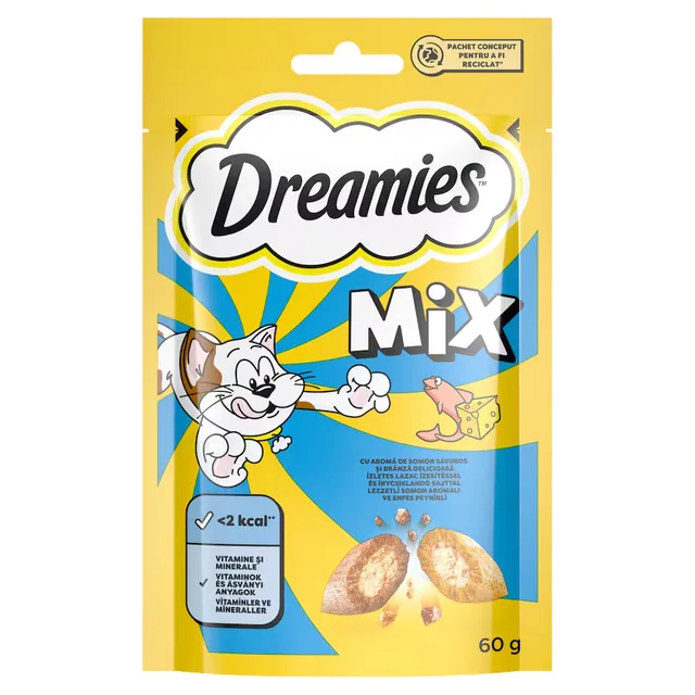Kačių skanėstai su lašiša ir sūriu DREAMIES MIX, 60 g
