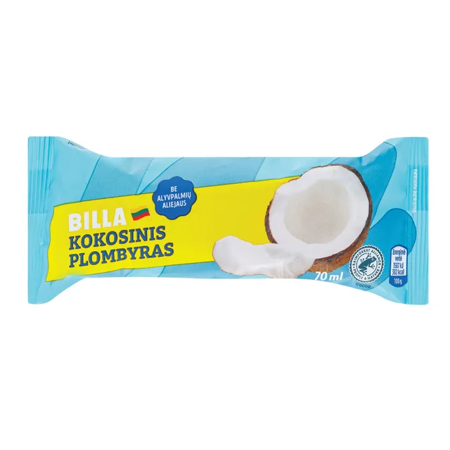 Kokosiniai ledai su kakaviniu glaistu ir kokoso drožlėmis BILLA, 70 ml