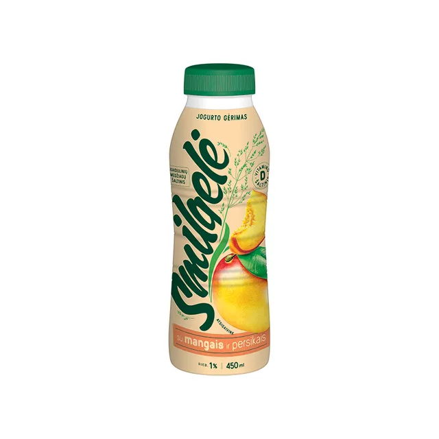 Jogurtinis gėrimas SMILGELĖ su mangais ir persikais, 1%, 450 ml