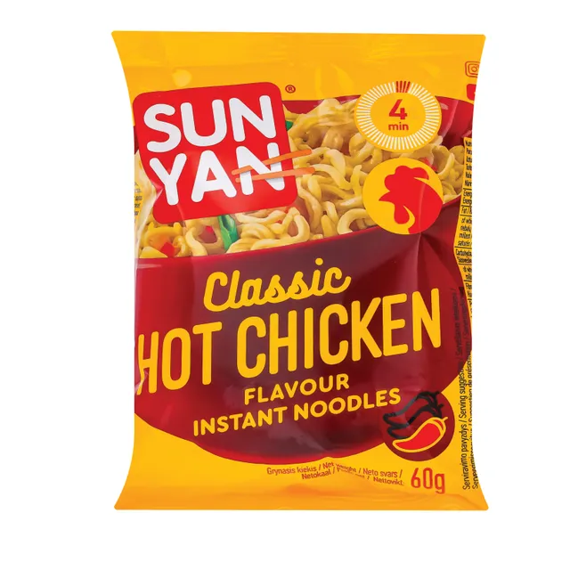 Greitai paruošiami makaronai Sun Yan CLASSIC su aštrios vištienos skonio sultiniu