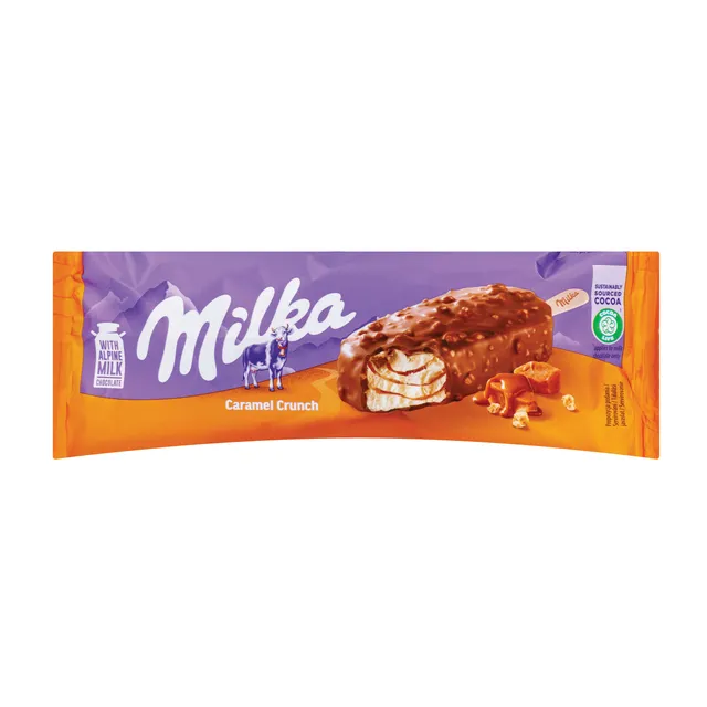 Valgomieji ledai MILKA su traškia karamele, 90 ml