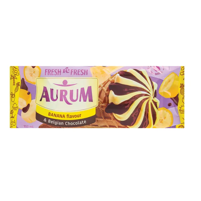 V.R. Bananų - vanilės skonio grietininiai valgomieji ledai su belgiško šokolado įdaru 98 g/150 ml