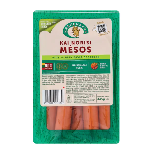 Virtos "Kai norisi Mėsos" pieniškos dešrelės dujose 445g