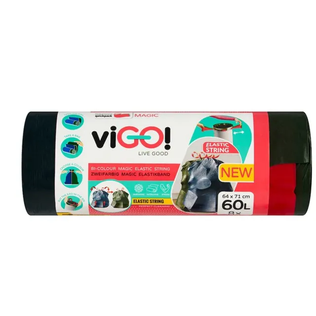 VIGO! MAGIC šiukšlių maišai su elastine juosta 60 l, 8 vnt