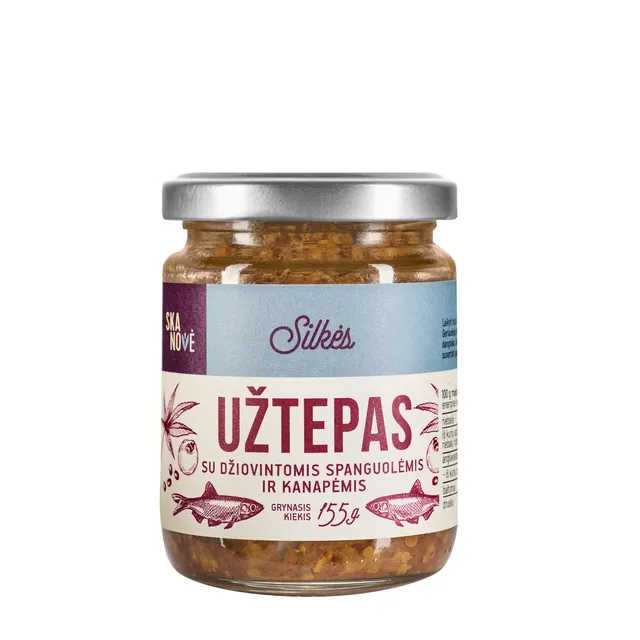 Silkės užtepėlė su džiovintomis spanguolėmis ir kanapėmis SKANOVĖ 155 g