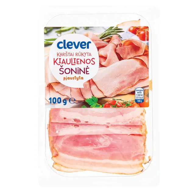 Karštai rūkyta kiaulienos šoninė CLEVER, 100 g