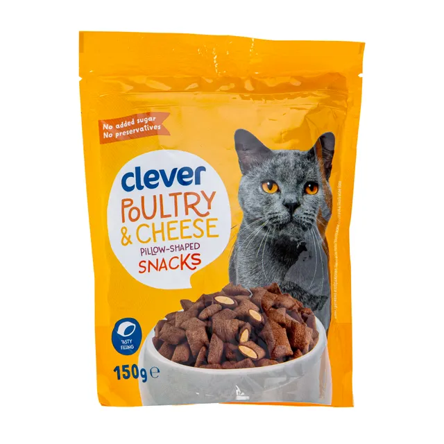Traškios pagalvėlės katėms su vištiena sūriu CLEVER, 150 g