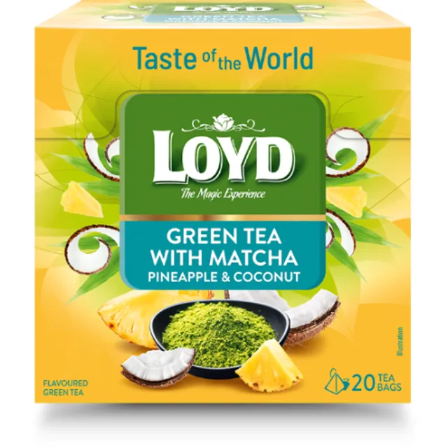 Žalioji arbata LOYD Green Matcha, Ananasas ir kokosas 20 x 1,5g