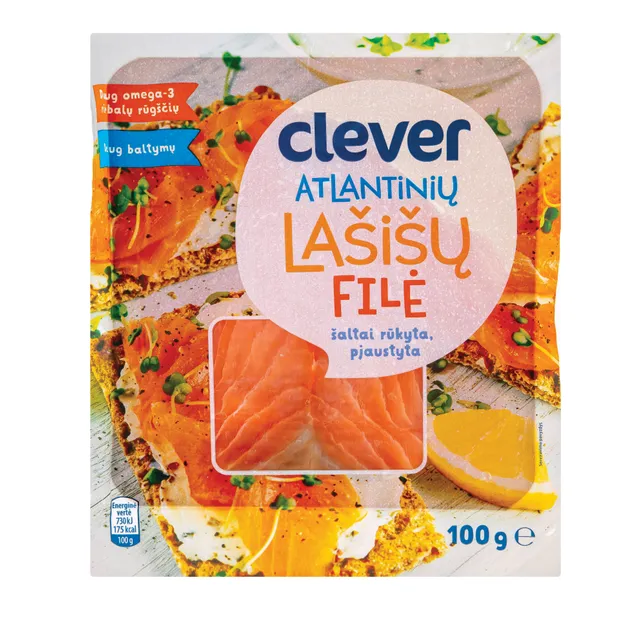 Šaltai rūkyta, pjaustyta lašišos filė CLEVER, 100 g