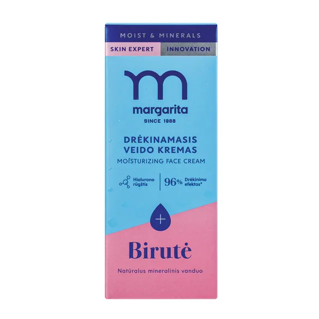 MARGARITA MOIST & MINERALS drėkinamasis veido kremas su mineraliniu vandeniu „Birutė“ 50 ml