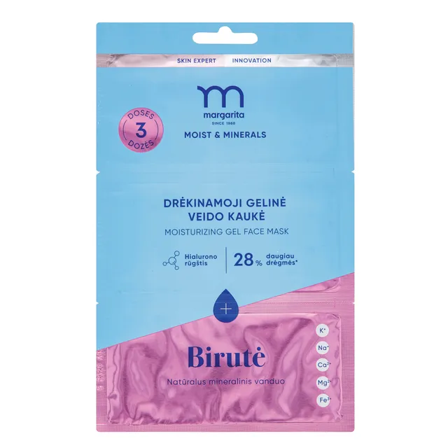 MARGARITA MOIST & MINERALS gelinė drėkinamoji veido kaukė su mineraliniu vandeniu „Birutė“ 3x7 g