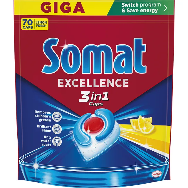 Indaplovių kapsulės "SOMAT Excellence 3in1 Lemon" 70sk.
