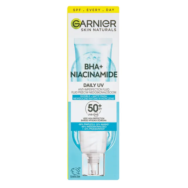 GARNIER PURE ACTIVE UV Anti-Imperfections Fluidas su BHA+Niacinamidu ir SPF50