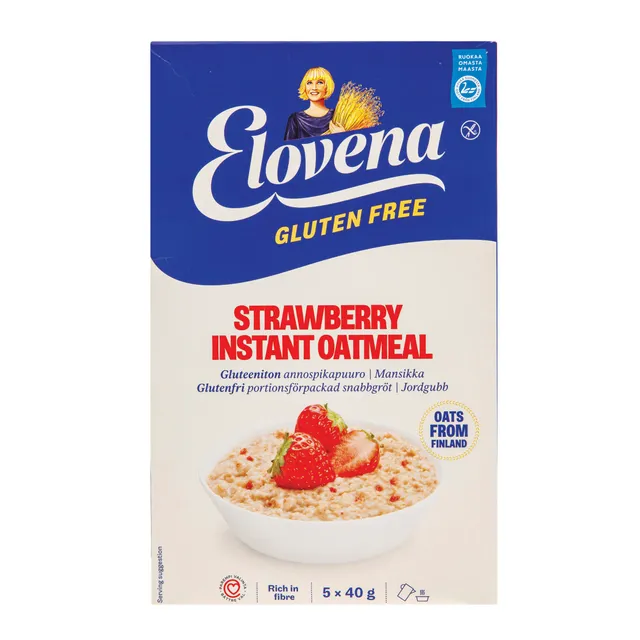 Greitai paruošiama avižinė košė su avietėmis, be glitimo, ELOVENA, 5x40g