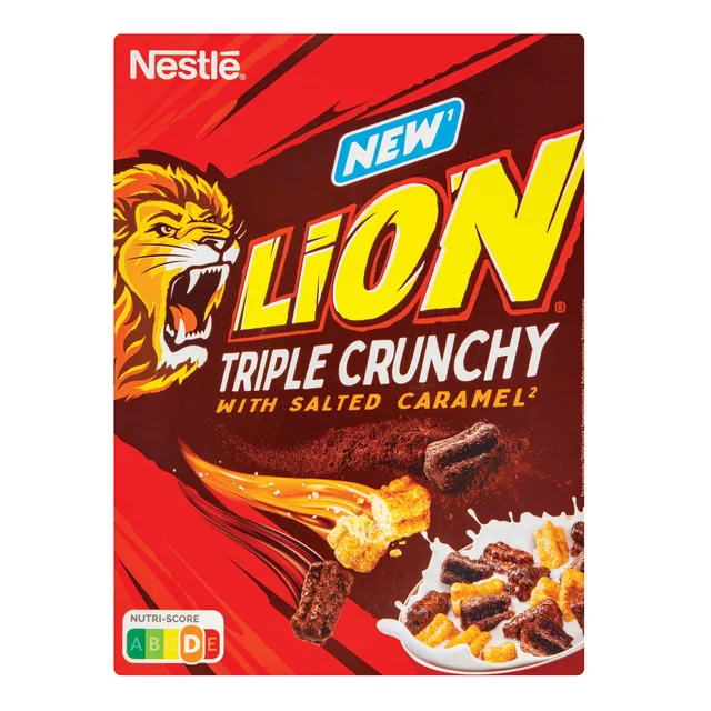 Pusryčių dribsniai su sūdyta karamele NESTLÉ LION TRIPLE CRUNCHY300g
