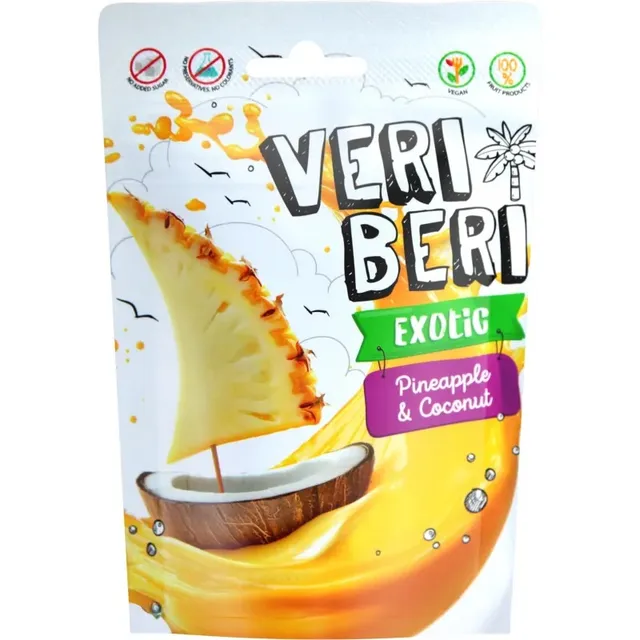 Vaisinės ananasų ir kokosų juostelės  VERI BERI Exotic, 50 g