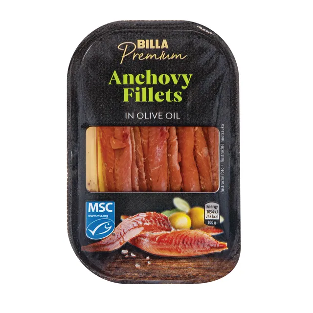 Ančiuvių filė alyvuogių aliejuje BILLA PREMIUM, 70 g