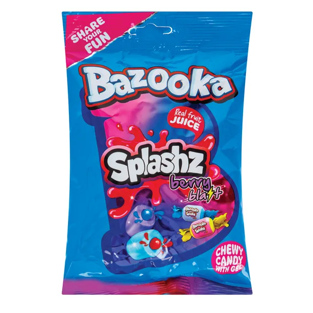 Kramtimieji saldainiai BAZOOKA SPLASHZ BERRY BLAST, 120 g