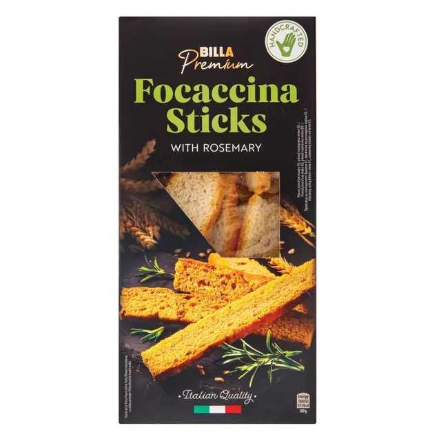 Duonos lazdelės su rozmarinu BILLA PREMIUM FOCACCINA, 100 g
