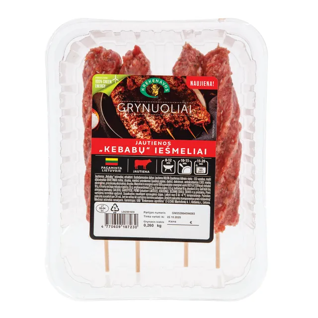 Jautienos kebabų iešmeliai GRYNUOLIAI, atšaldyti