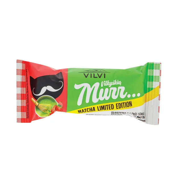 VILVI Vilkyškių Murr glaistytas varškės sūrelis braškių skonio su matcha, LIMITED EDITION, 30% rieb., 40g