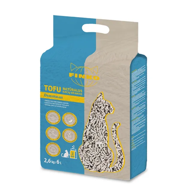 FINKO TOFU kačių kraikas, originalus, 2 mm granulė, 2,6 kg