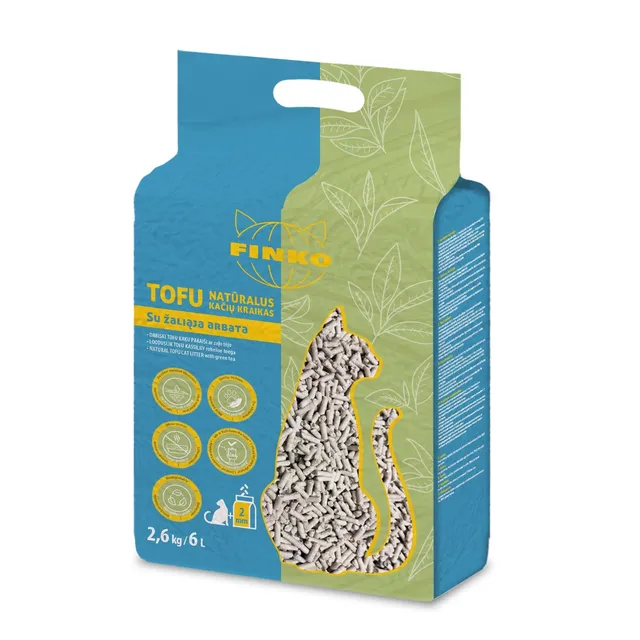 Kačių kraikas, su žaliosios arbatos ekstraktu, 2 mm granulė, 2,5 kg FINKO TOFU