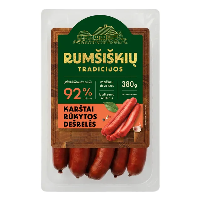 Rumšiškių tradicijos karštai rūkytos klasikinės dešrelės 380g