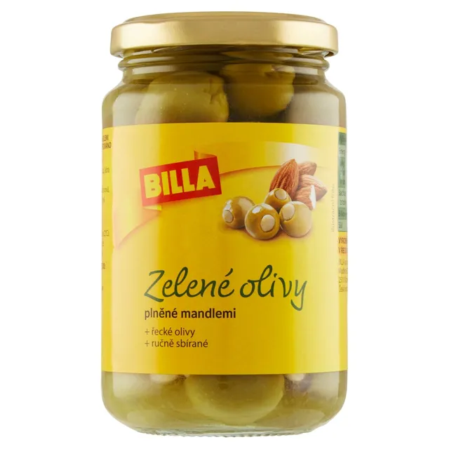 Žaliosios alyvuogės įdarytos migdolais BILLA PREMIUM, 395 ml