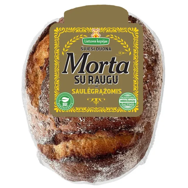 Šviesi duona Morta su raugu ir saulėgrąžomis, 500 g
