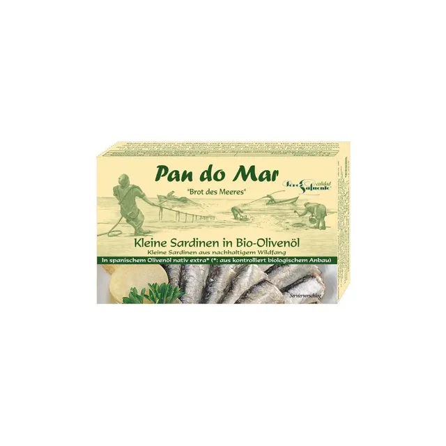 Sardinės ekologiškame alyvuogių aliejuje PAN DO MAR, 120 g