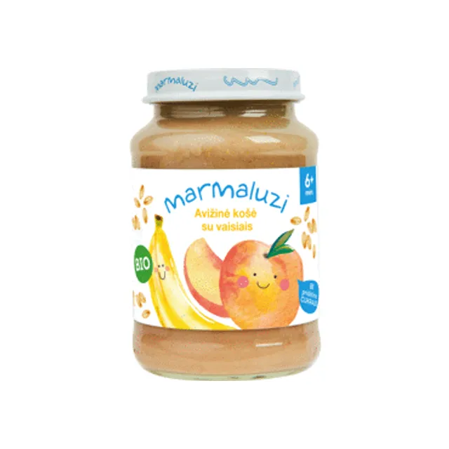 Ekologiška košė MARMALUZI persikų, bananų, avižų 6 mėn 190g