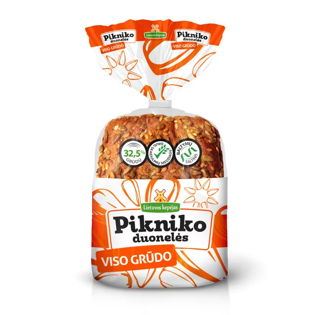 Pikniko duonelės su ruginiais viso grūdo dalių miltais, 4x60 g