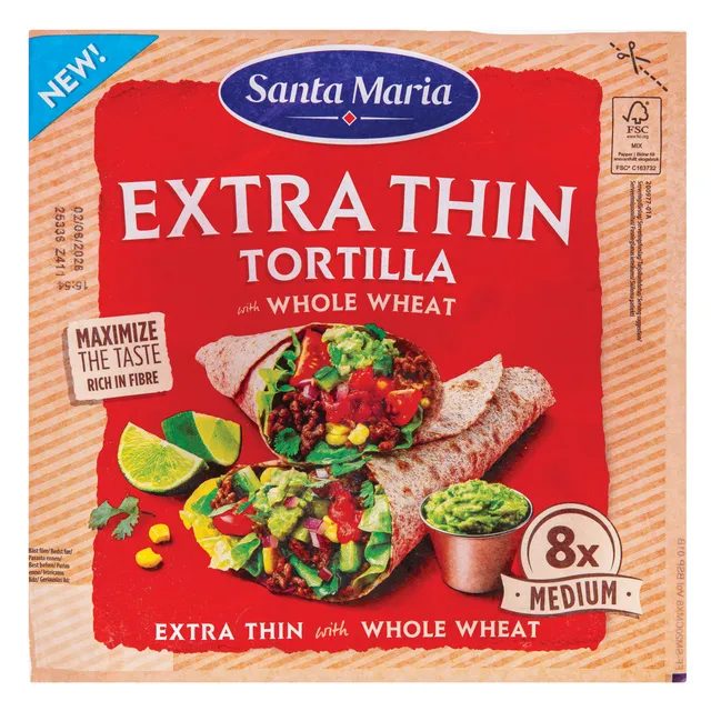 Plonos visų grūdo dalių kvietinės tortilijos SANTA MARIA, (8 vnt.) 240g