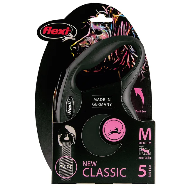 Pavadėlis šuniui FLEXI New Classic M juostinis 5m, juodas