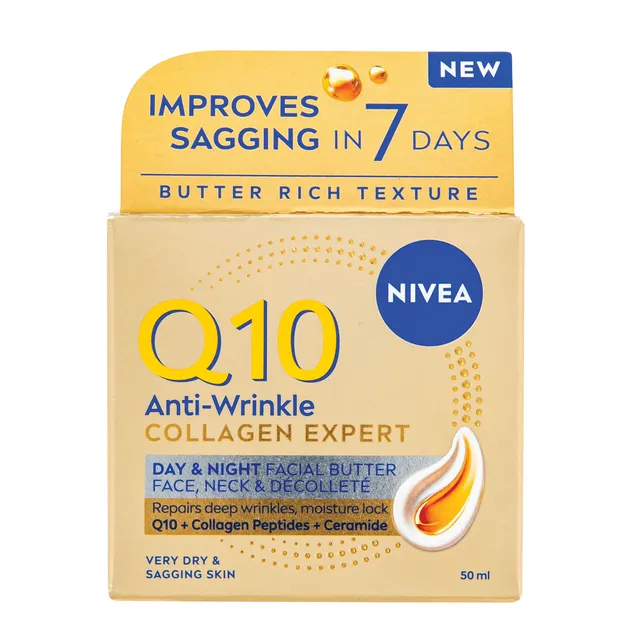 Sviestinis veido kaklo ir dekoltė kremas NIVEA Q10 COLLAGEN EXPERT, 50 ml