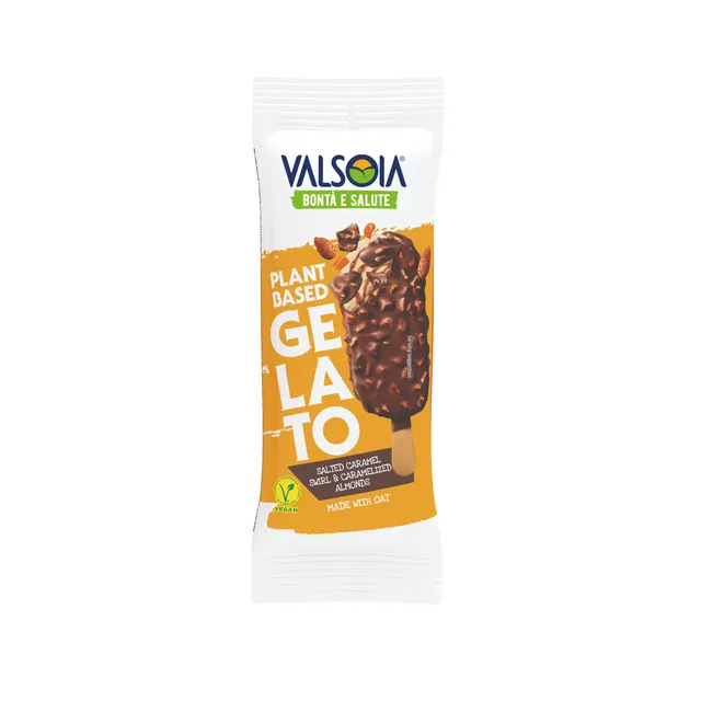 Sūrios karamelės ledai su riešutais ant pagaliuko VALSOIA, 80 g