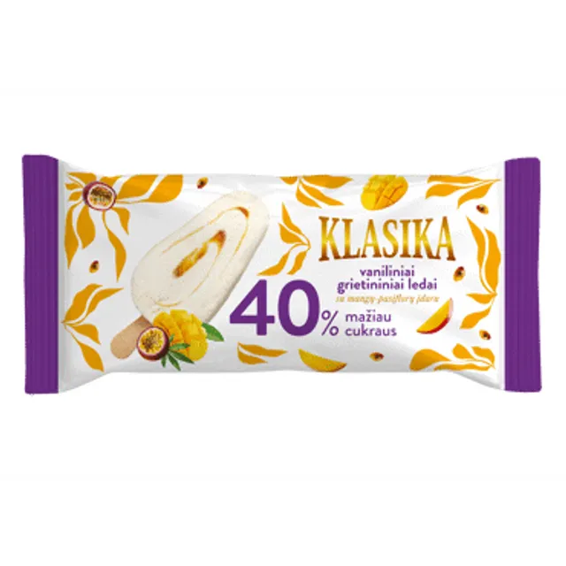 Grietininiai ledai su mangų-pasiflorų įdaru KLASIKA, 100 ml