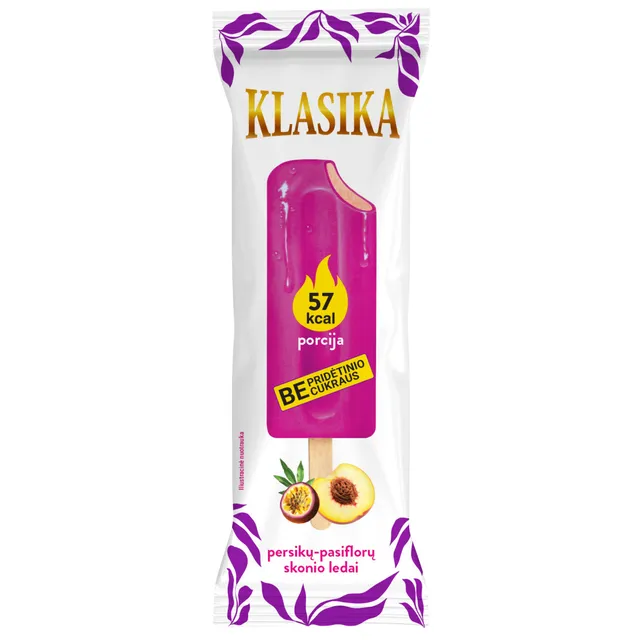 Persikų skonio ledai su pasiflorų skonio glaistu KLASIKA, 83 ml