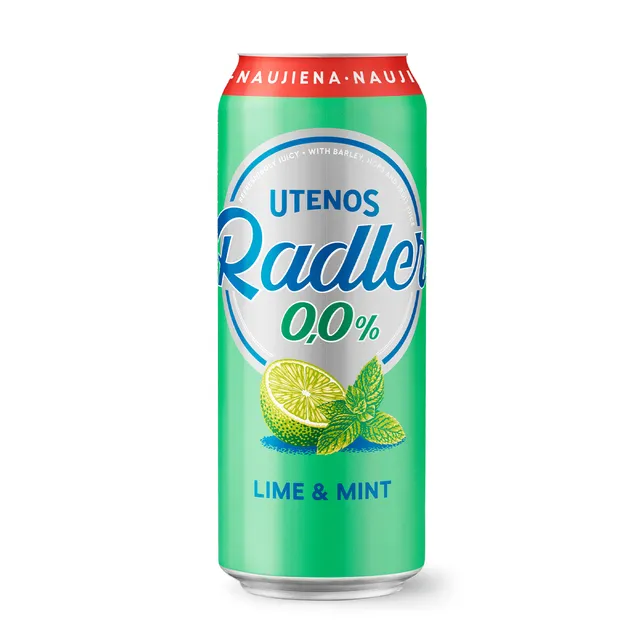Nealkoholinis alaus kokteilis UTENOS Radler Lime&Mint 0,0% 0,5L