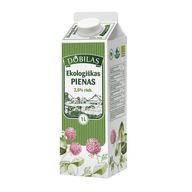 Ekologiškas pienas DOBILAS 2,5 % rieb., 1 l