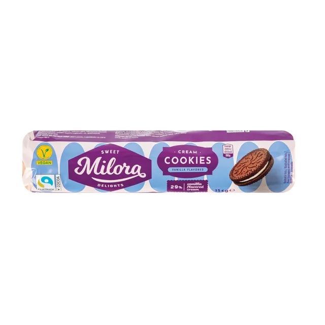 Kakaviniai sausainiai su kreminiu pertepimu MILORA, 154 g